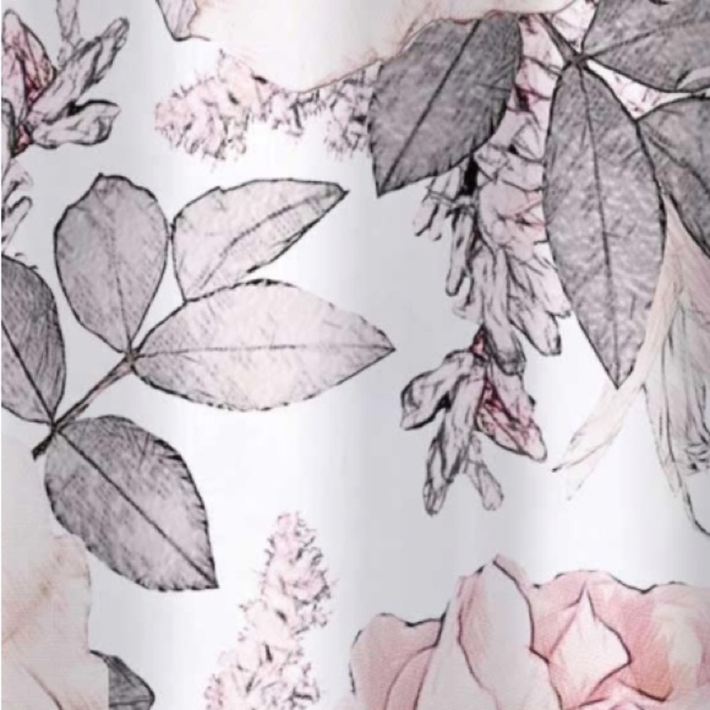 Extra-Long Watercolour Flowers, Pink Blossoms & Gray~Fabric Shower Curtain - Picture 4 of 4
